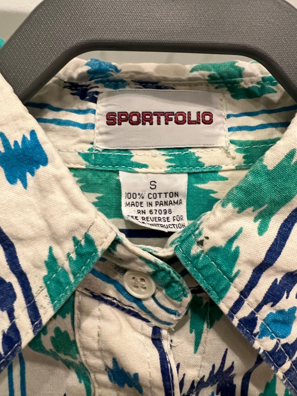 Vintage Southwestern Button-Up Shirt in Teal & Navy Ikat Print Small - Picture 3 of 6